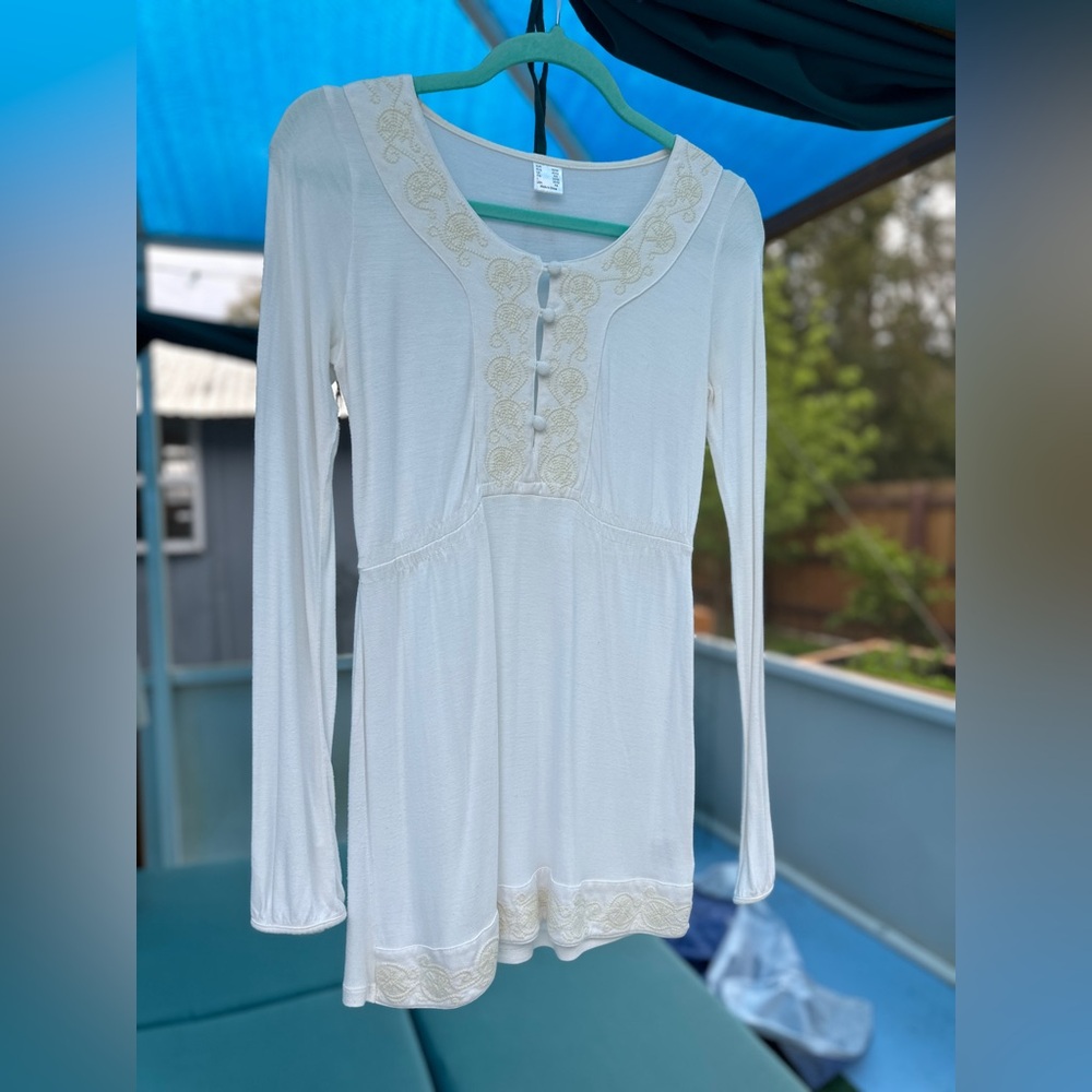 Cream Buttoned Tunic with Peter Pan Collar